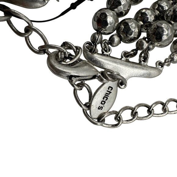 Chico's Necklace NWT Jewlery Statement 21" Adjustable Silver Tone Layered Beads - Picture 6 of 8